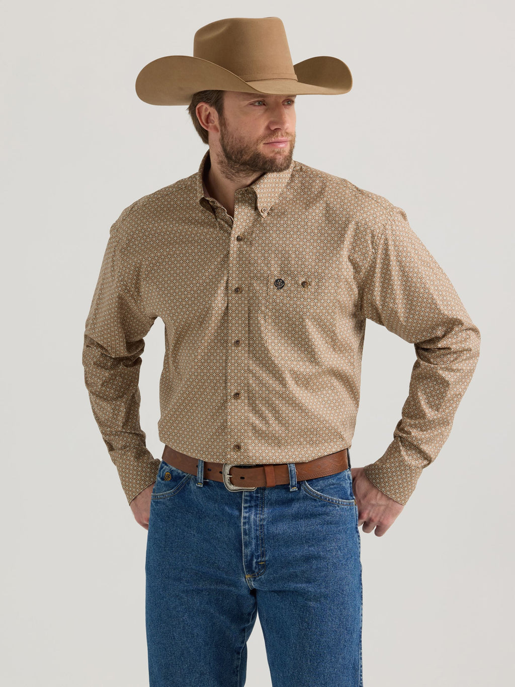 Wrangler George Strait One Pocket Button Down Shirt in Brown Starburst