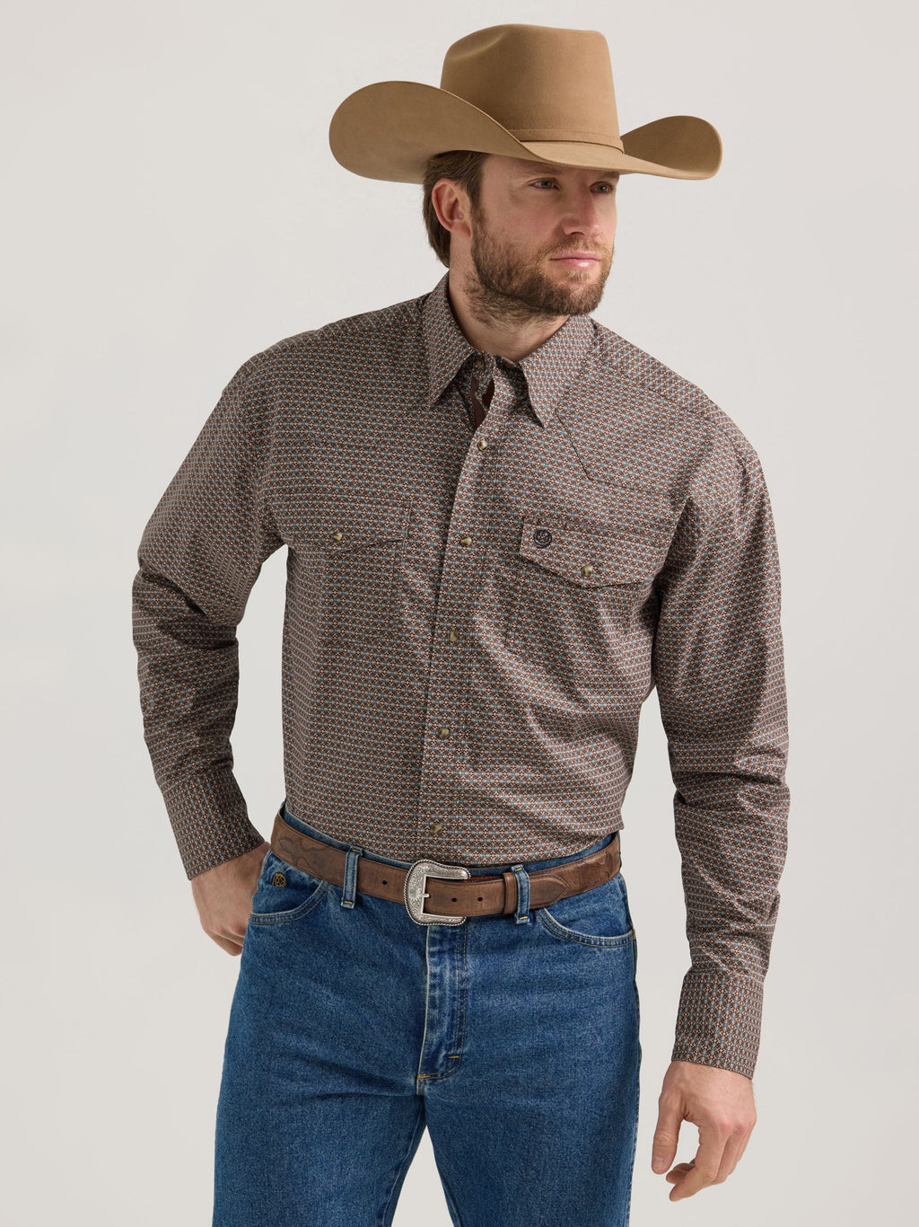 Wrangler George Strait Troubadour Snap Western Shirt in Brown