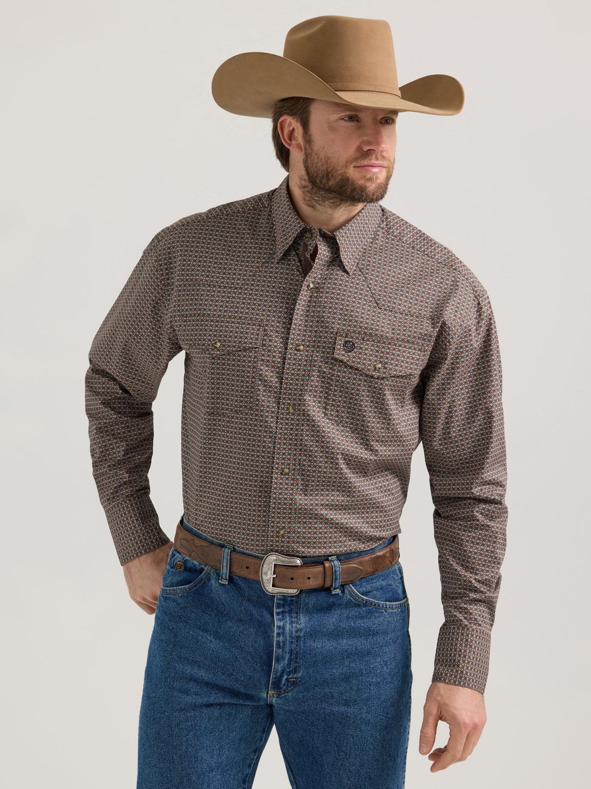 Wrangler George Strait Troubadour Snap Western Shirt in Brown