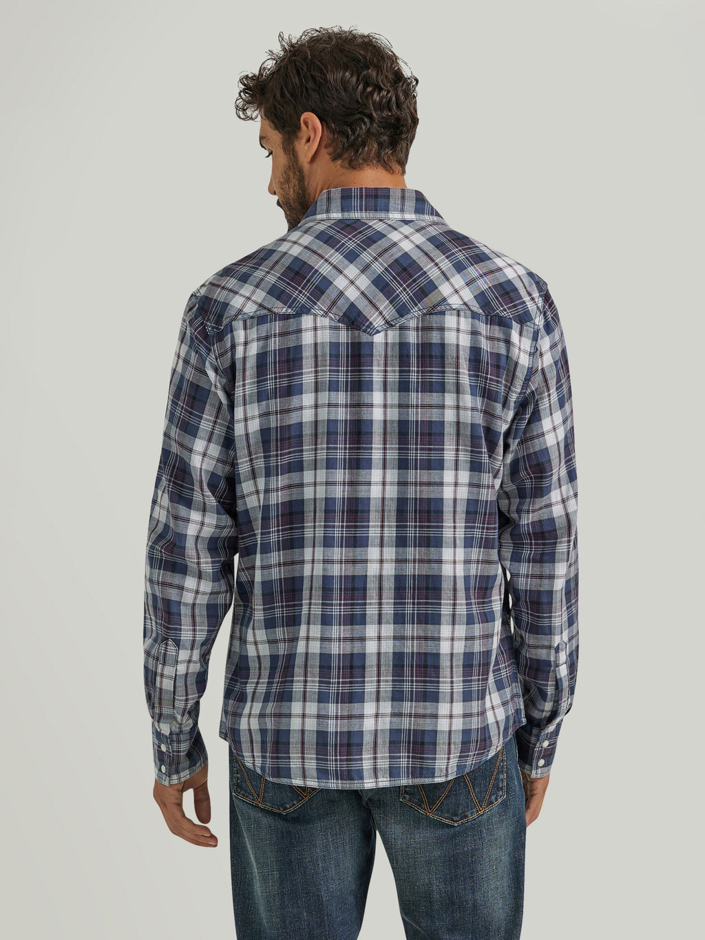 Wrangler Retro Premium Snap Western Shirt in Blue Plaid