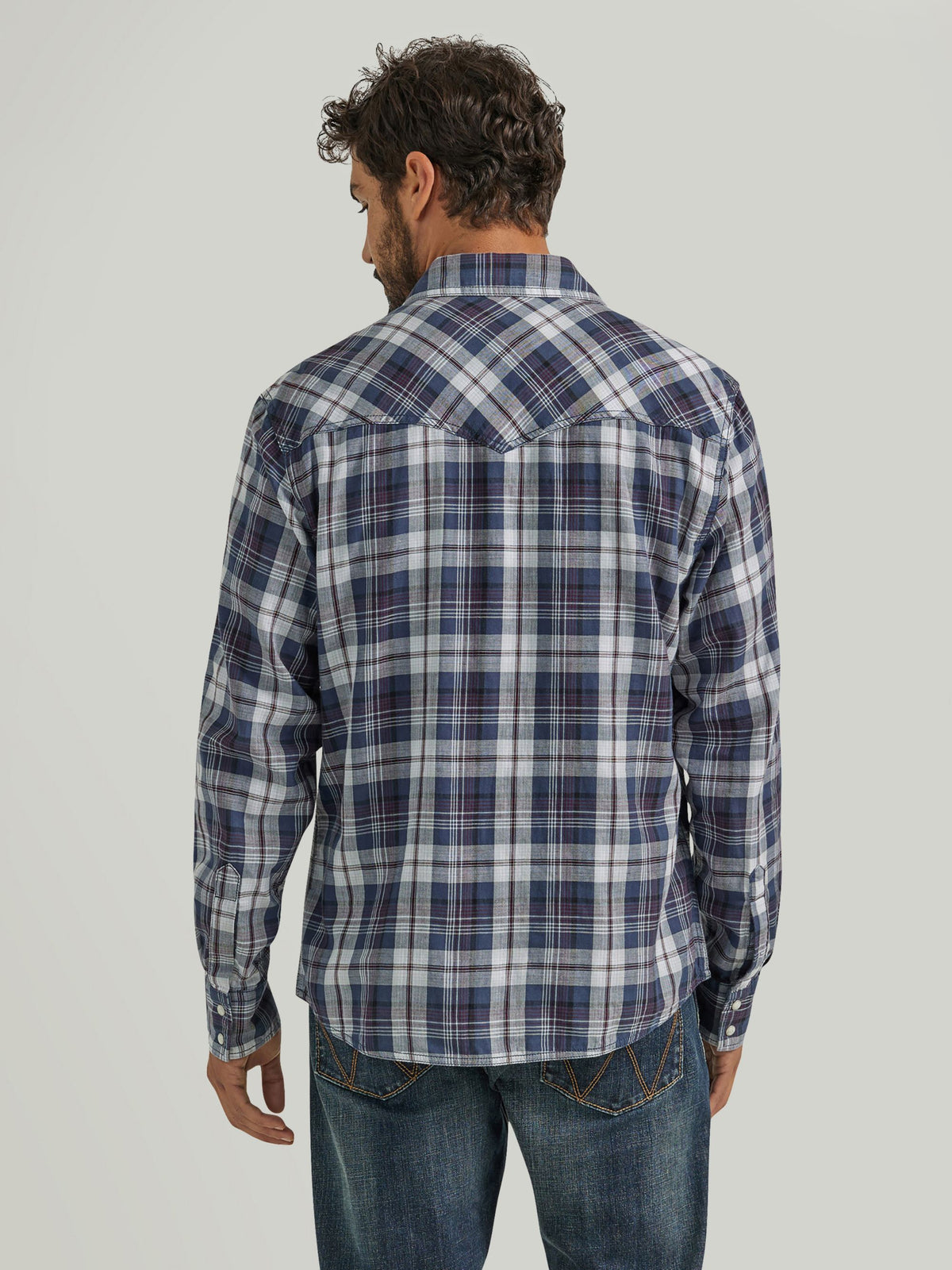 Wrangler Retro Premium Snap Western Shirt in Blue Plaid