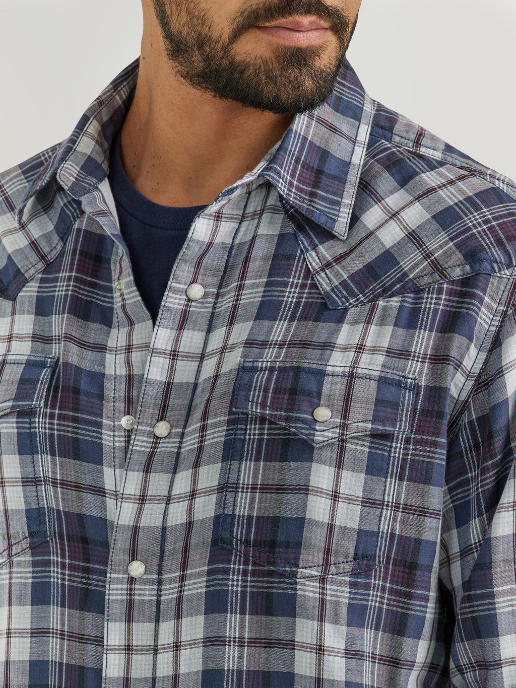 Wrangler Retro Premium Snap Western Shirt in Blue Plaid