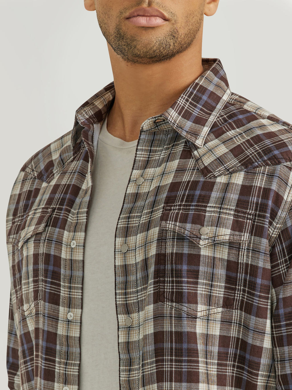 Wrangler Retro Premium Snap Western Shirt in Hazy Brown
