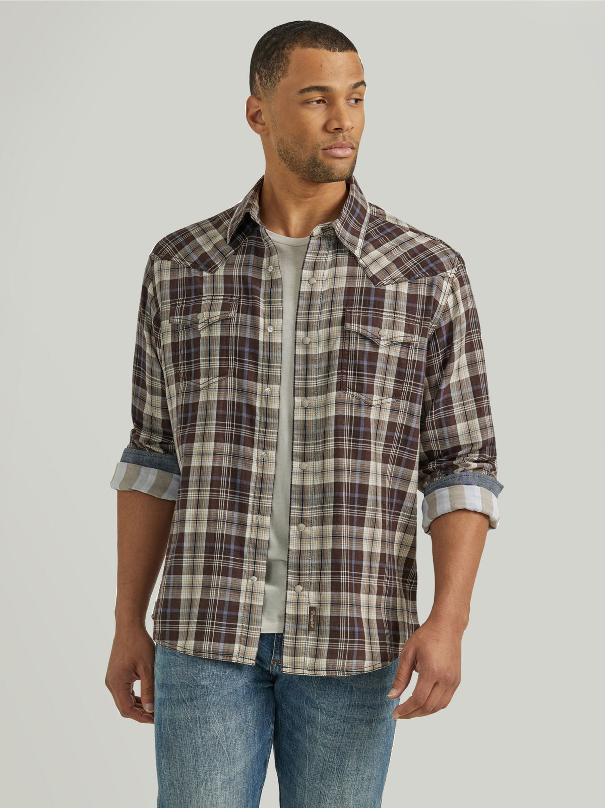 Wrangler Retro Premium Snap Western Shirt in Hazy Brown