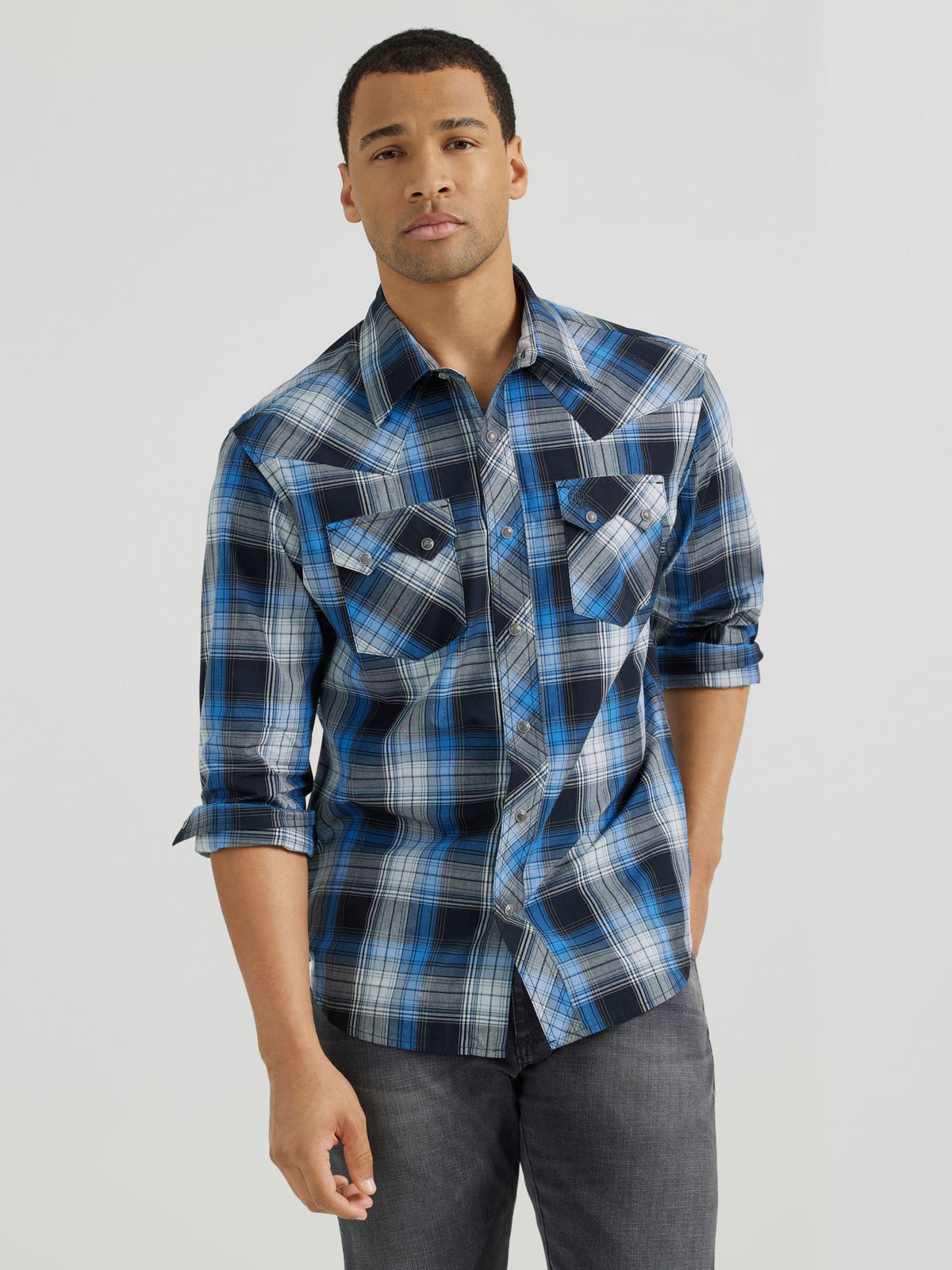Wrangler Retro Sawtooth Snap Western Shirt in Jet Navy