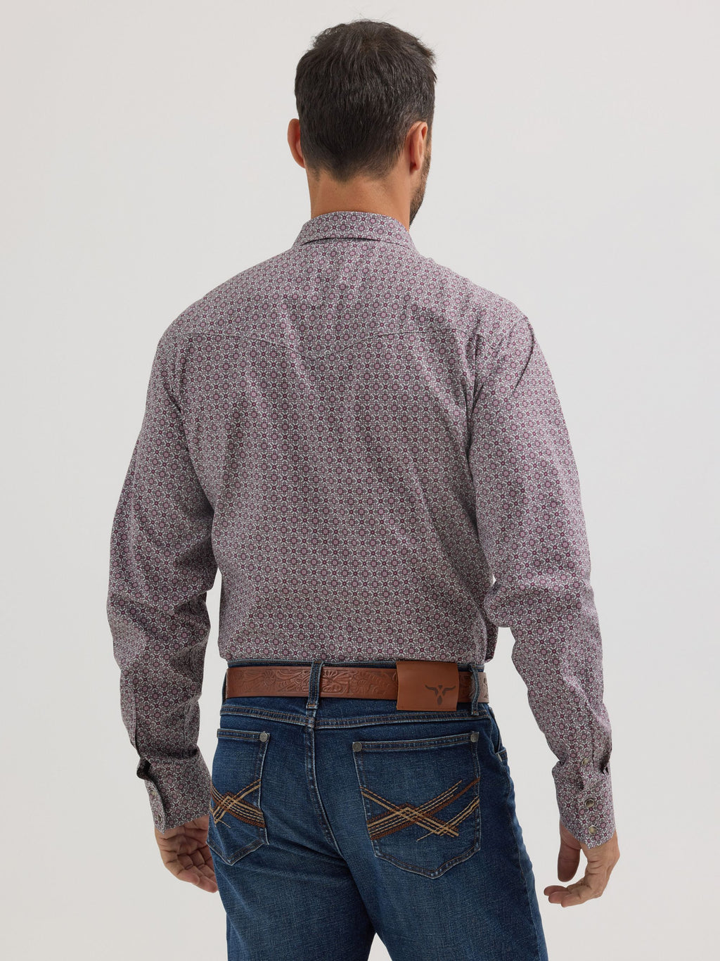 Wrangler 20X Competition Advanced Comfort Snap Western Shirt in Grey/Wine Print