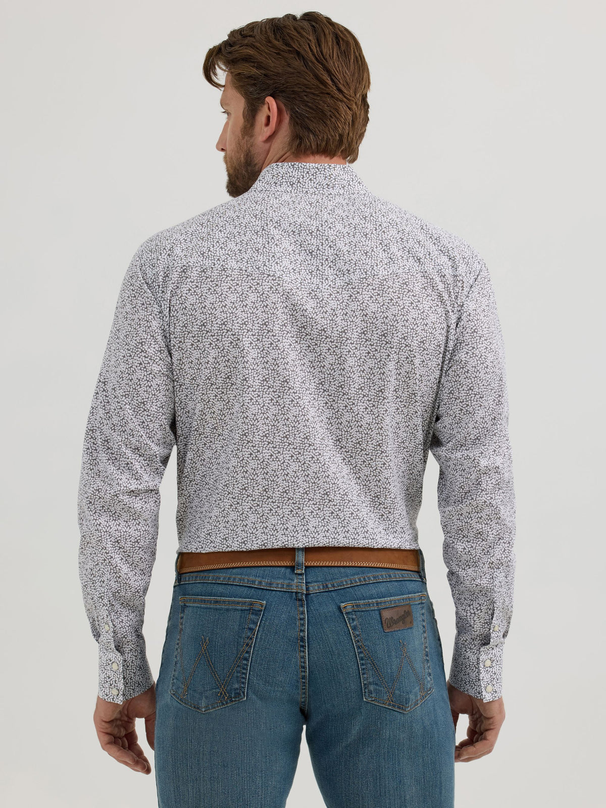 Wrangler 20X Competition Advanced Comfort Snap Western Shirt in Grey/White Print