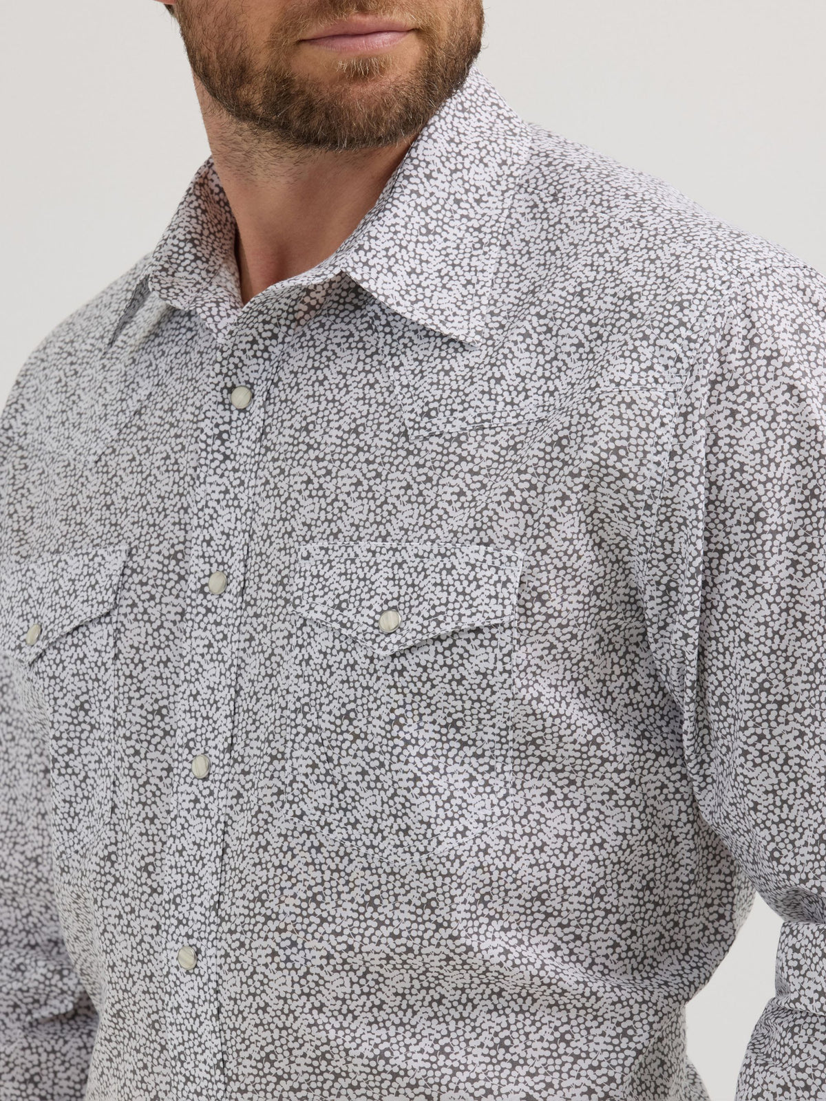 Wrangler 20X Competition Advanced Comfort Snap Western Shirt in Grey/White Print
