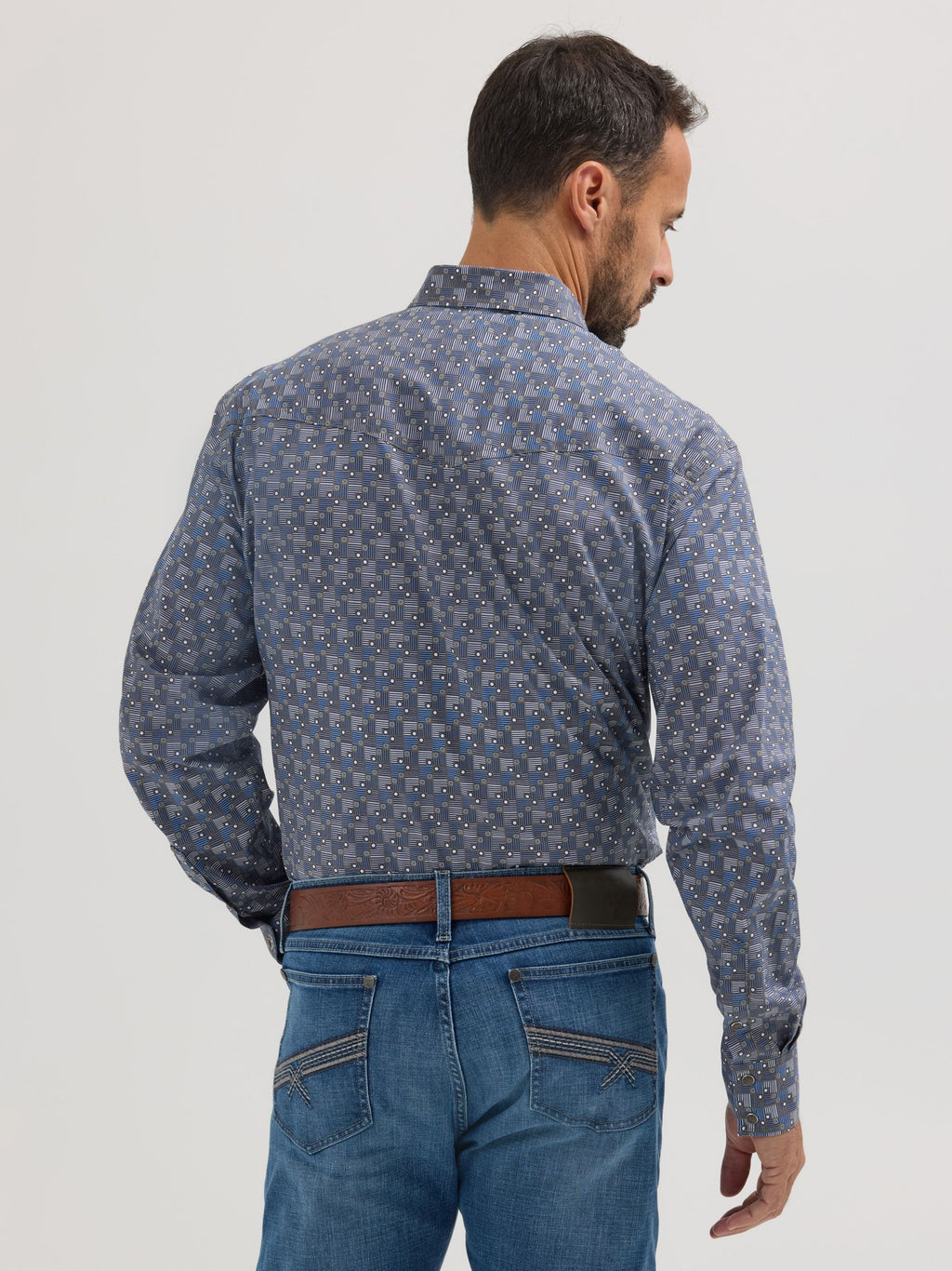 Wrangler 20X Competition Advanced Comfort Snap Western Shirt in Bleu Mod Print