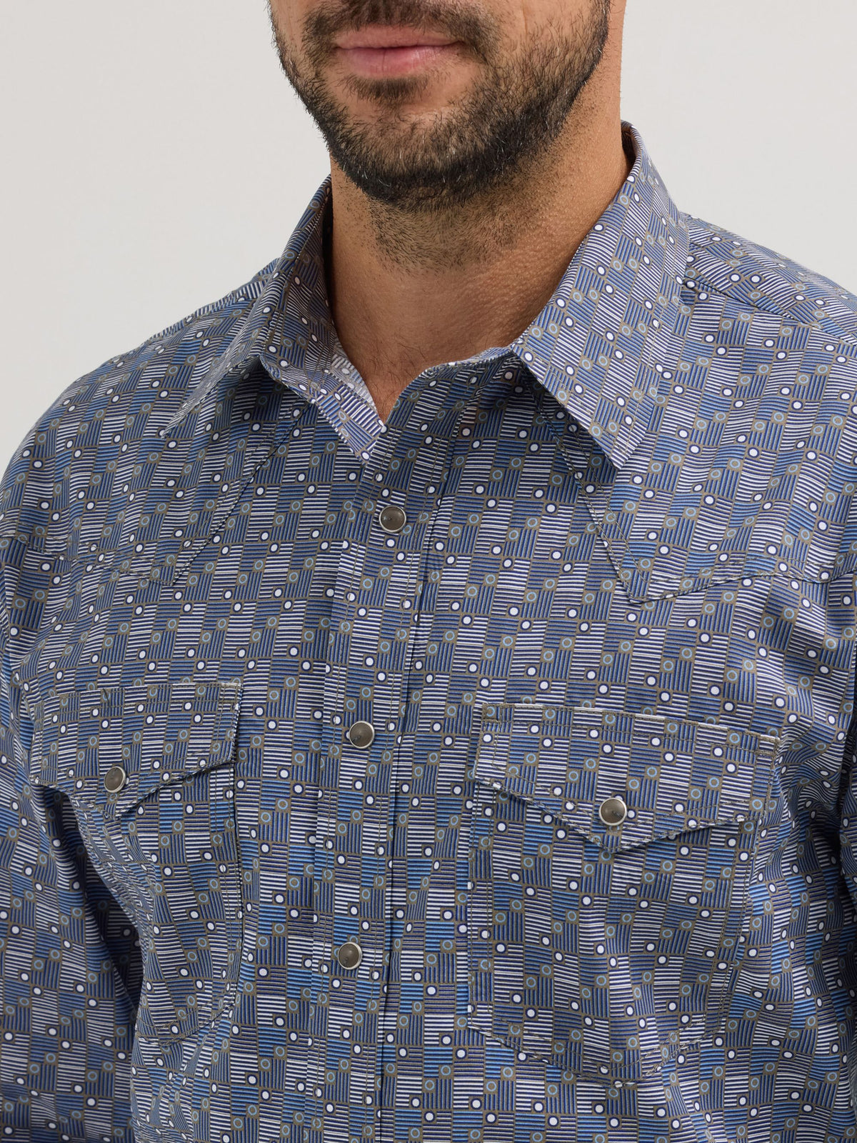 Wrangler 20X Competition Advanced Comfort Snap Western Shirt in Bleu Mod Print