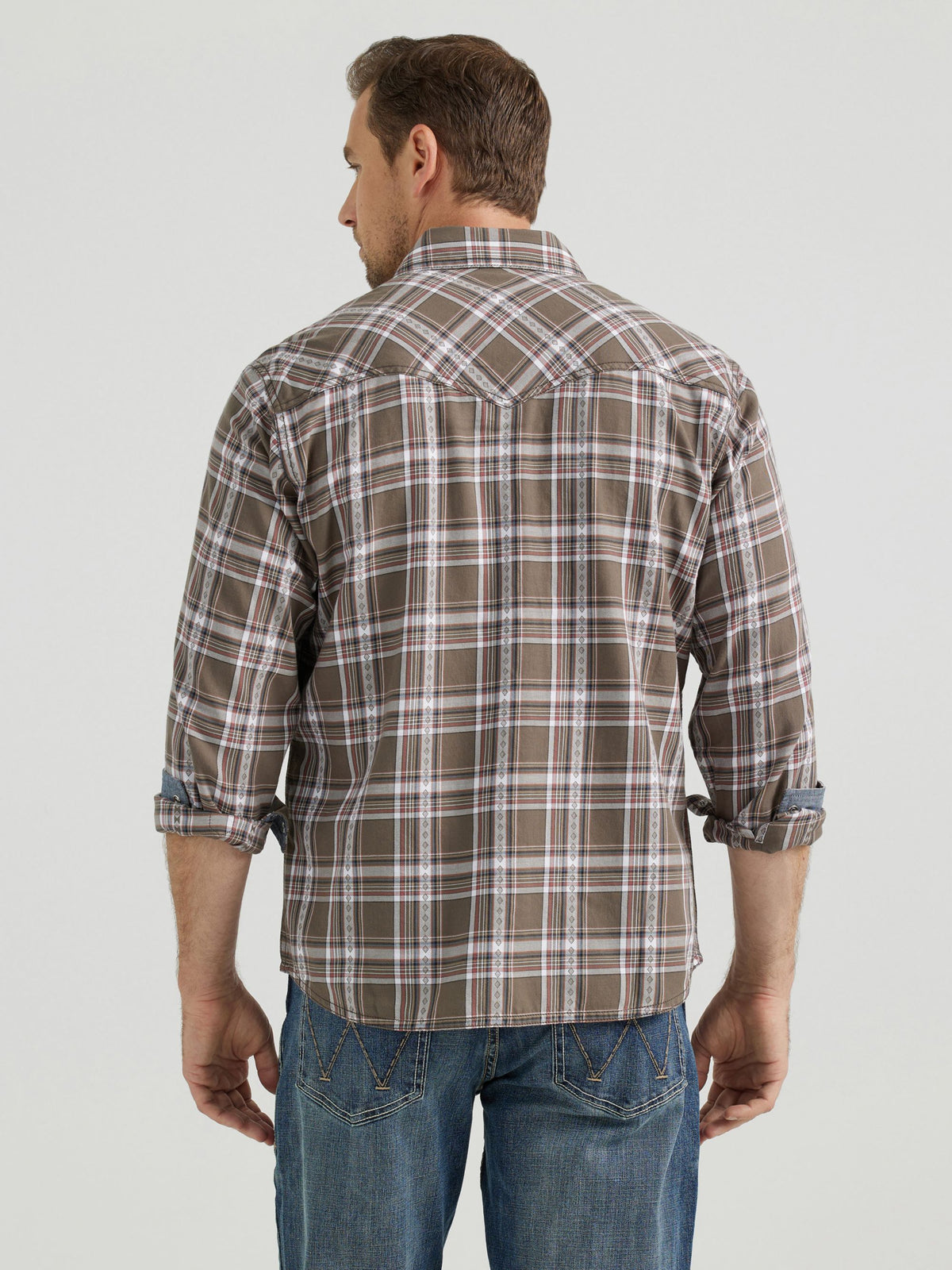 Wrangler Retro Premium Snap Western Shirt in Hardwood Brown Plaid