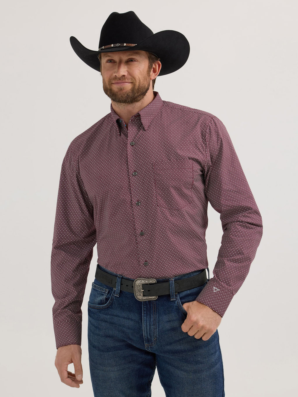 Wrangler Cody Johnson One Pocket Button Down Shirt in Burgundy