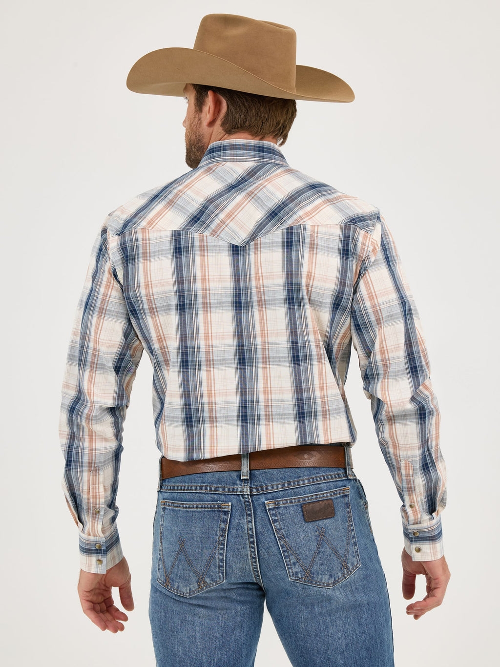 Wrangler 20X Competition Advanced Comfort Snap Western Shirt in White/Blue Plaid