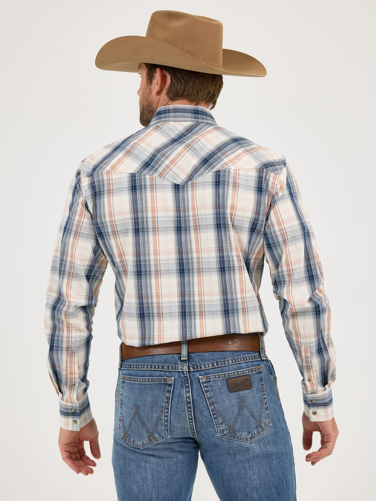 Wrangler 20X Competition Advanced Comfort Snap Western Shirt in White/Blue Plaid