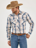 Wrangler 20X Competition Advanced Comfort Snap Western Shirt in White/Blue Plaid