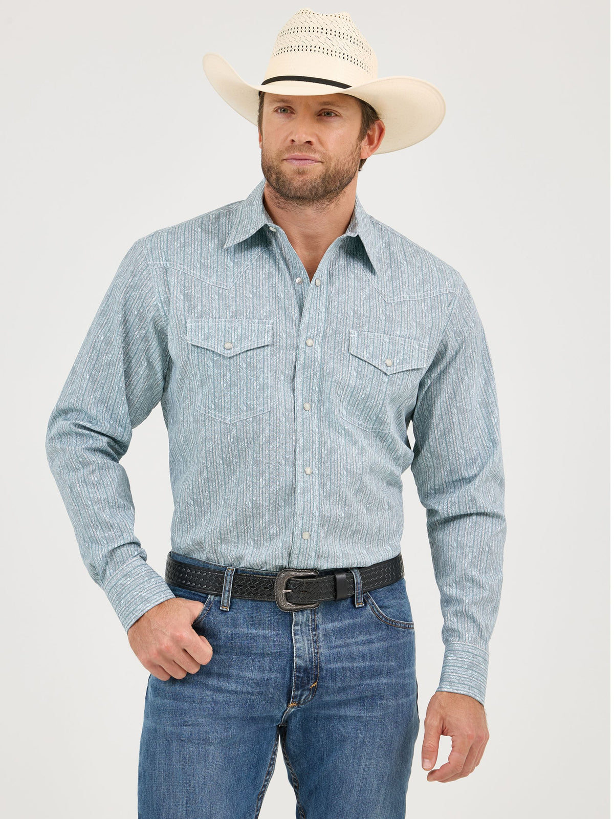 Wrangler 20X Competition Advanced Comfort Snap Western Shirt in Turquoise