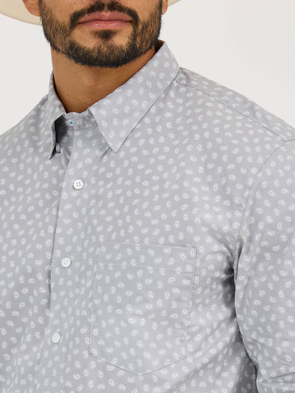 Wrangler Cody Johnson One Pocket Button Down Shirt in Grey Paisley