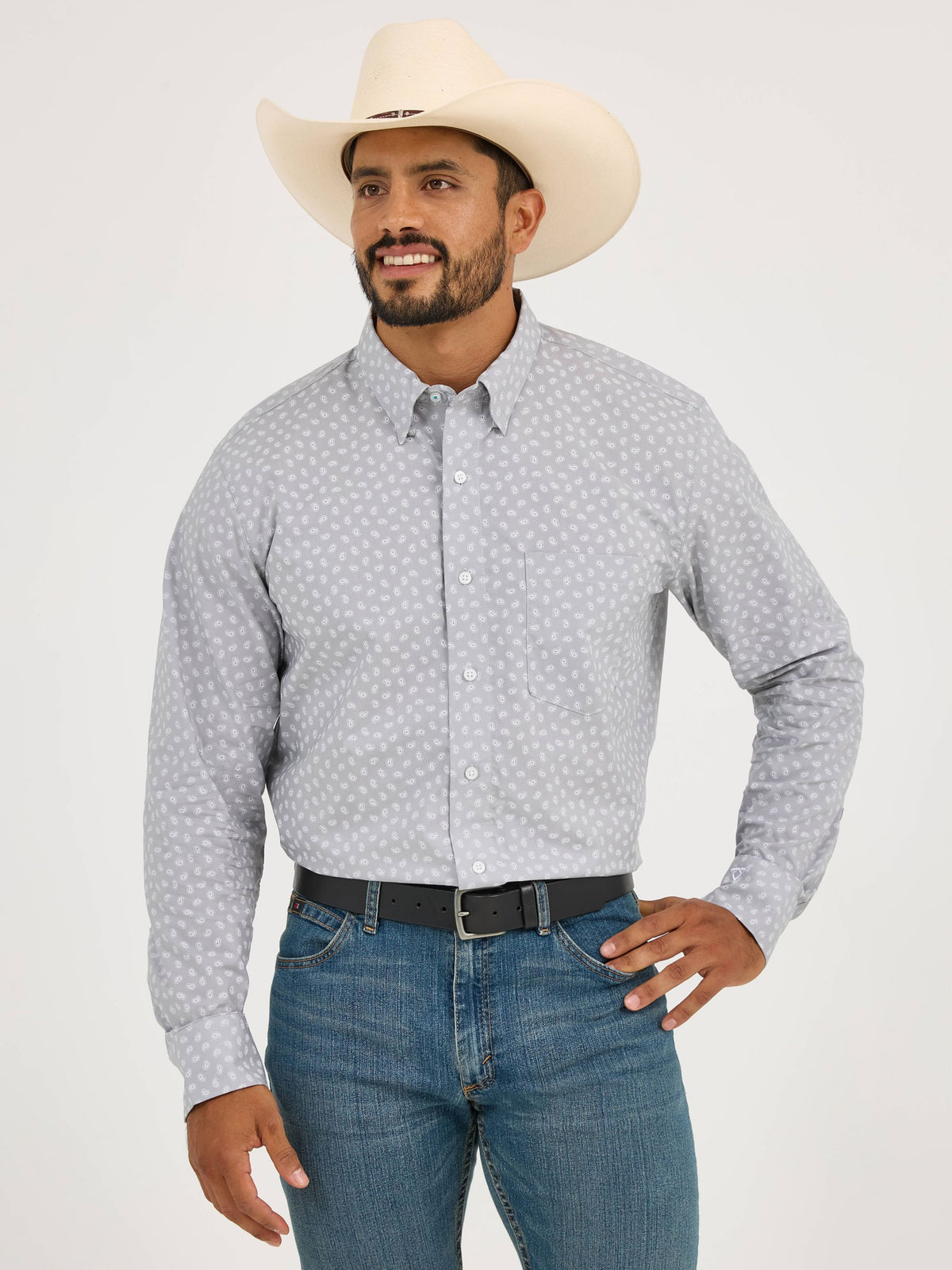 Wrangler Cody Johnson One Pocket Button Down Shirt in Grey Paisley