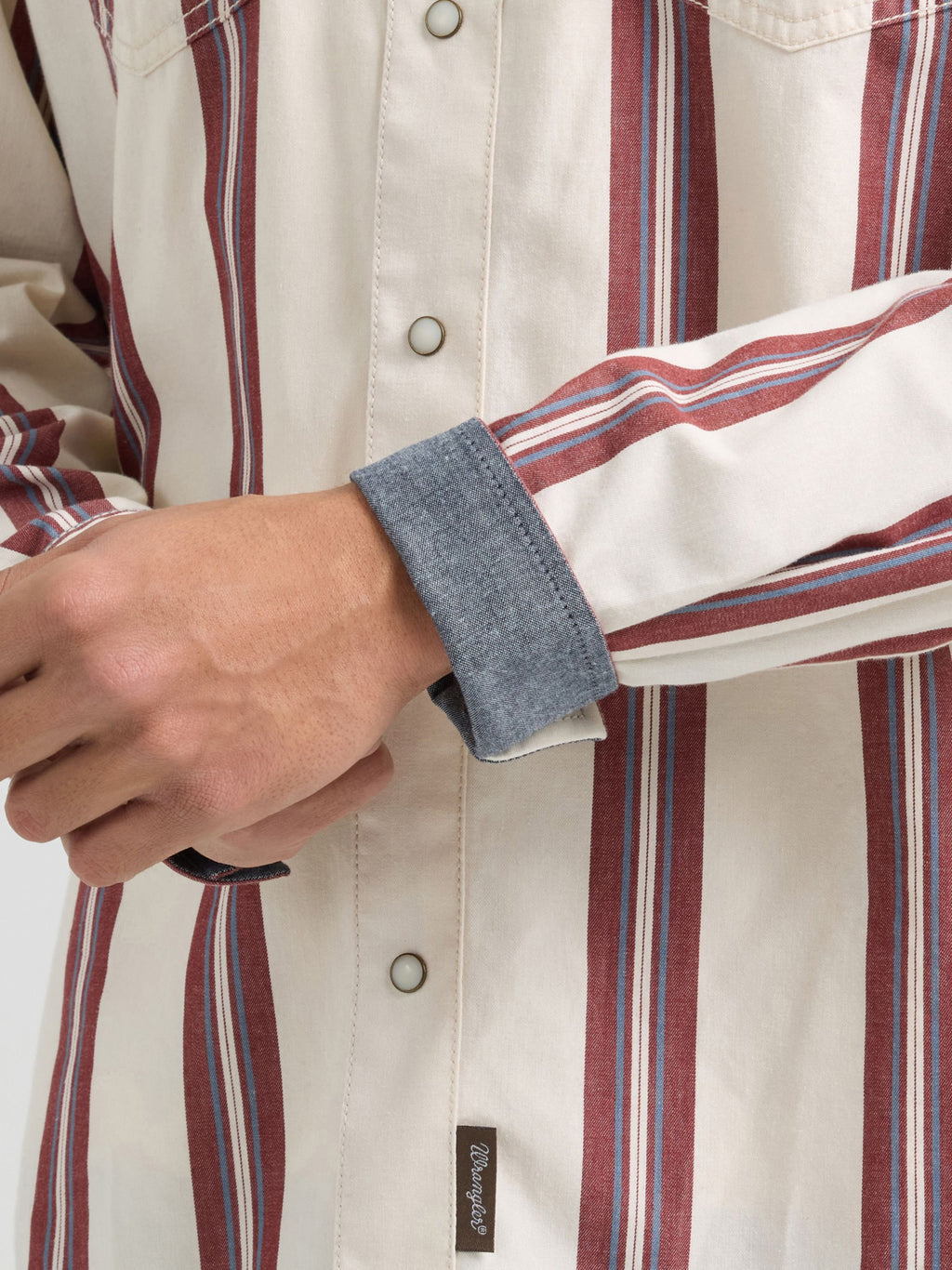 Wrangler Retro Premium Brushpopper Stripe Snap Western Shirt in Cream