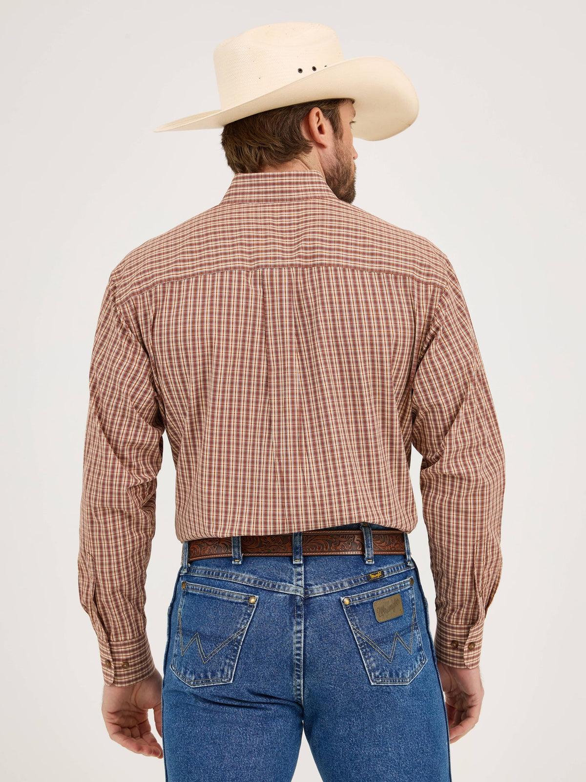 Wrangler George Strait One Pocket Button Down Shirt in Brown Plaid