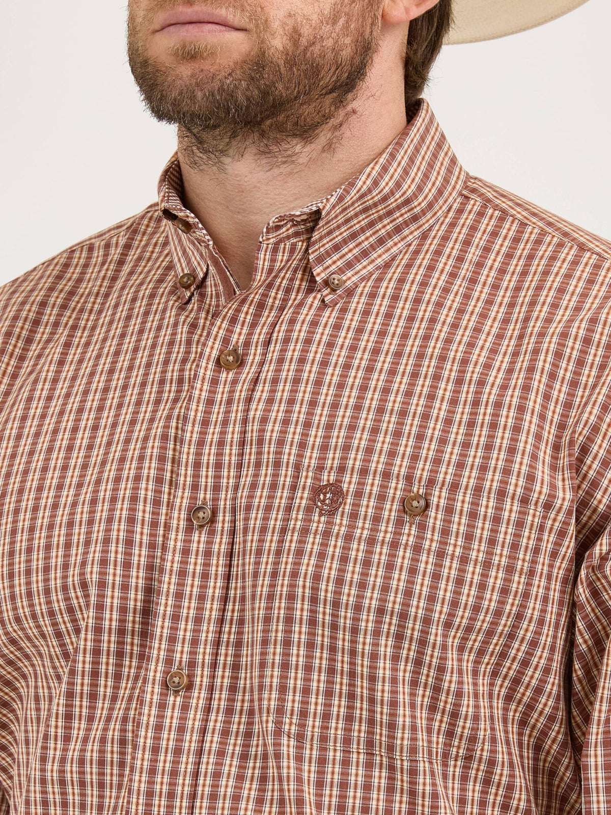 Wrangler George Strait One Pocket Button Down Shirt in Brown Plaid