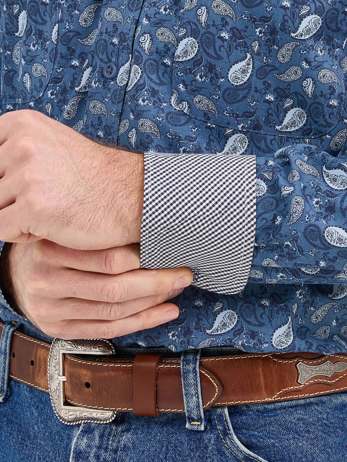 Wrangler George Strait Two Pocket Button Down Shirt in Navy