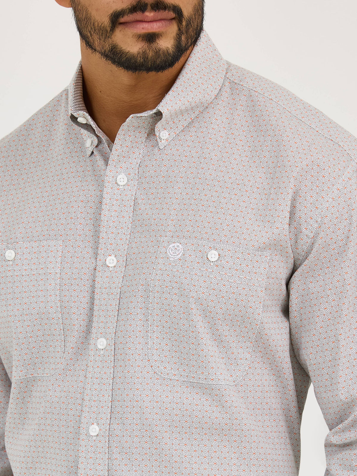 Wrangler George Strait Two Pocket Button Down Shirt in Grey Fence
