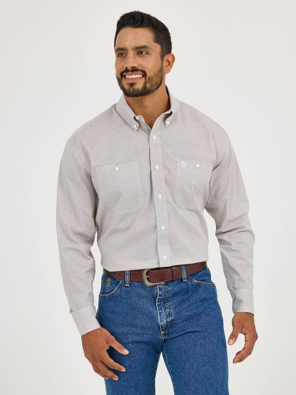Wrangler George Strait Two Pocket Button Down Shirt in Grey Fence