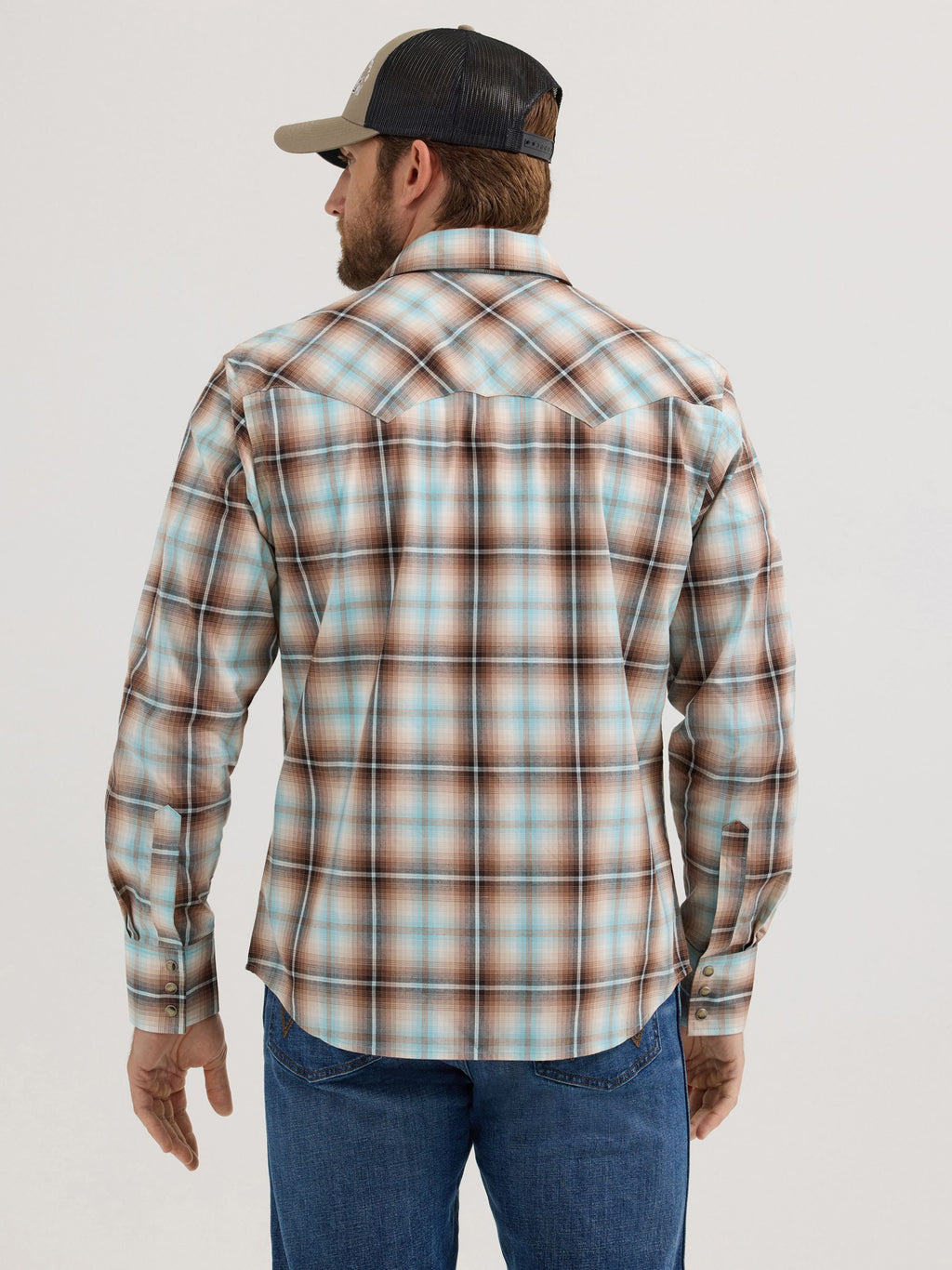 Wrangler Retro Sawtooth Snap Western Shirt in Tannin Plaid
