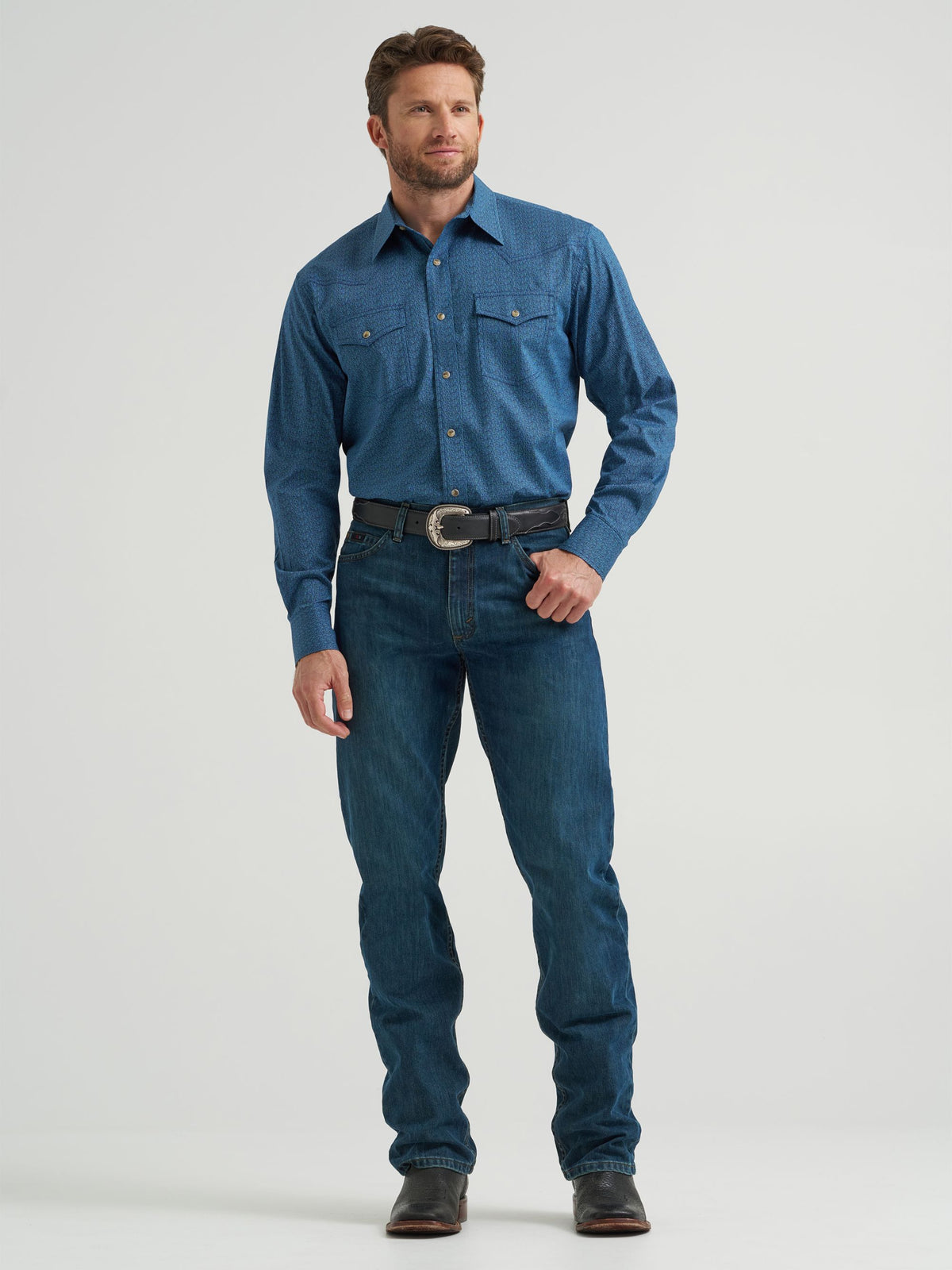 Wrangler 20X Competition Advanced Comfort Snap Western Shirt in Jean Blue