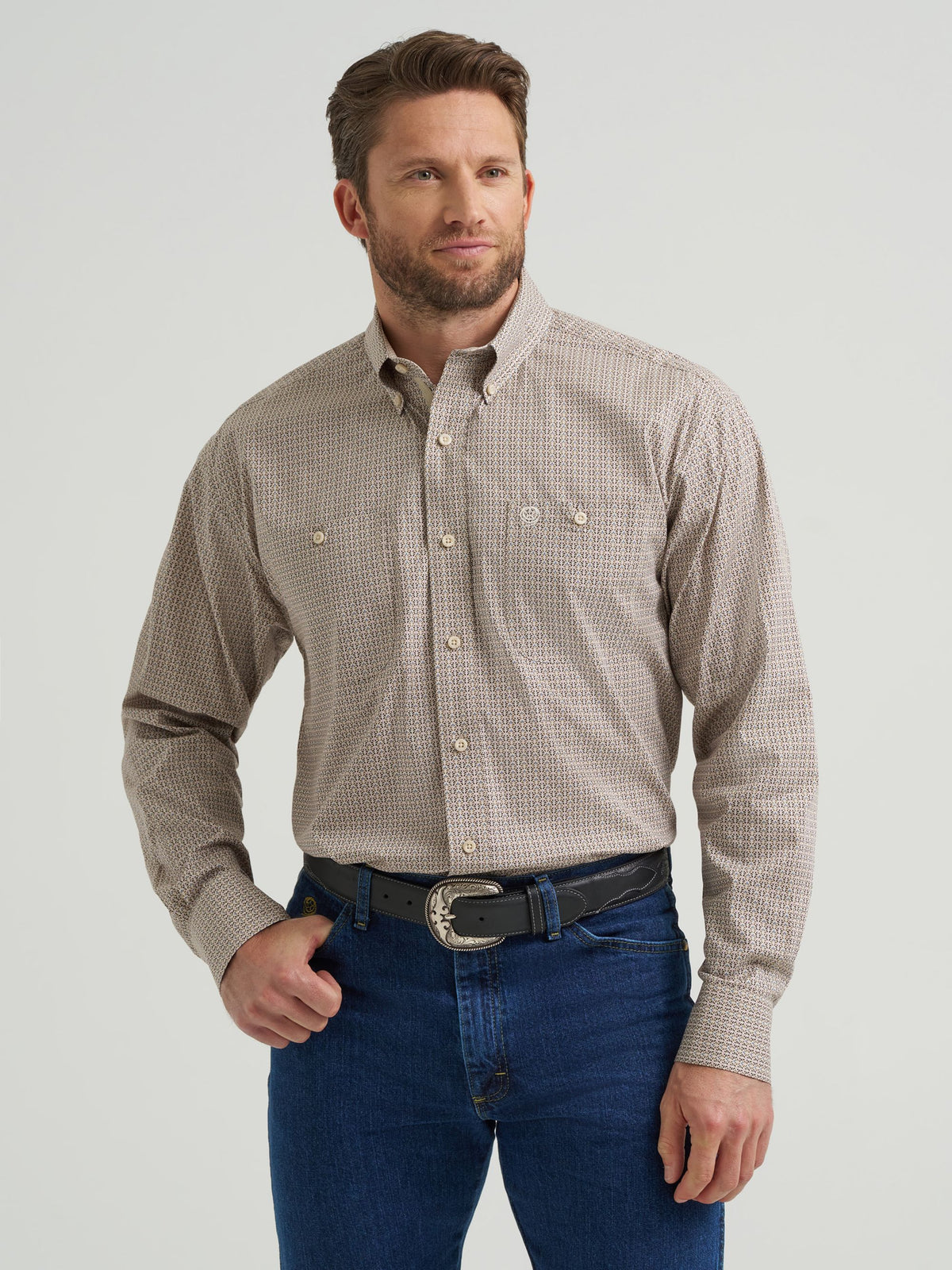 Wrangler George Strait Two Pocket Button Down Shirt in Nouveau Brown