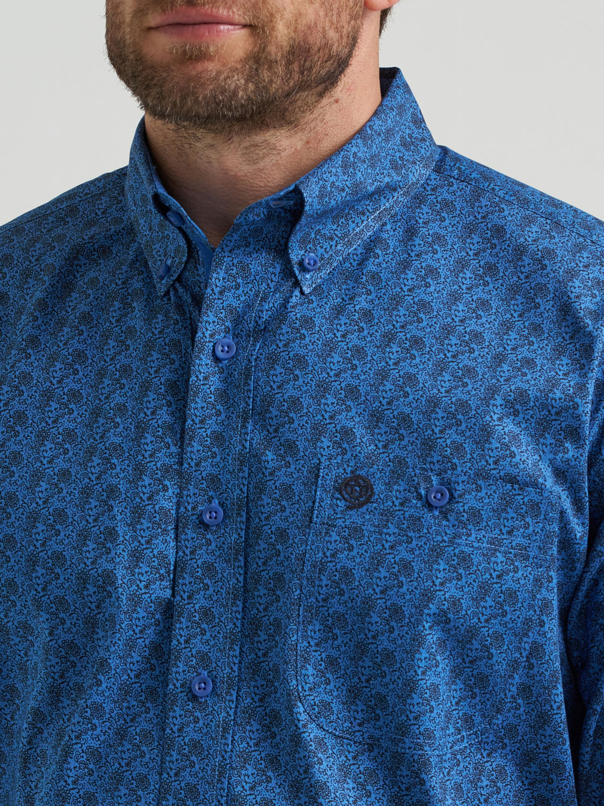 Wrangler George Strait One Pocket Button Down Shirt in Blue Peacock