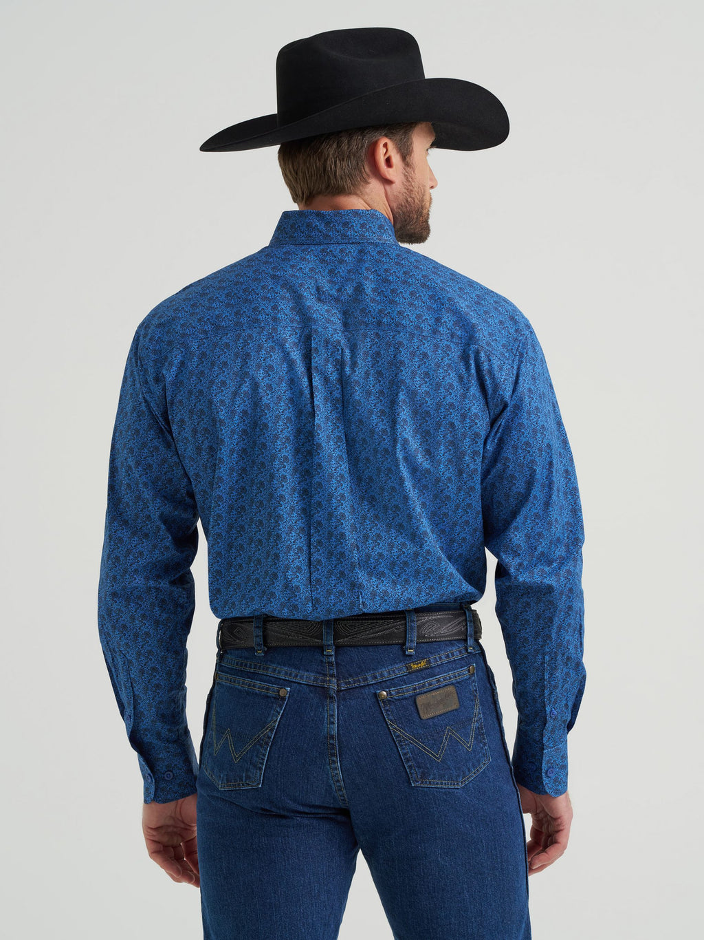 Wrangler George Strait One Pocket Button Down Shirt in Blue Peacock