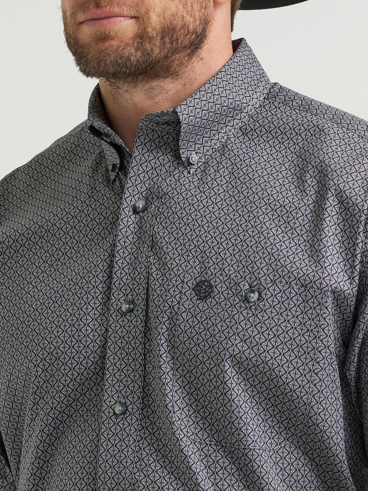 Wrangler George Strait One Pocket Button Down Shirt in Black Navy Hourglass
