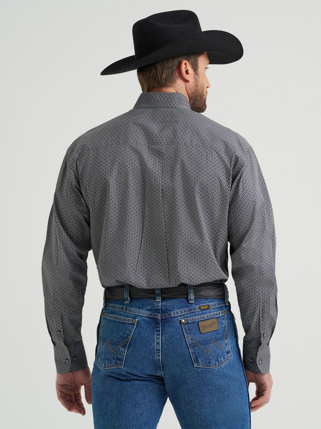 Wrangler George Strait One Pocket Button Down Shirt in Black Navy Hourglass