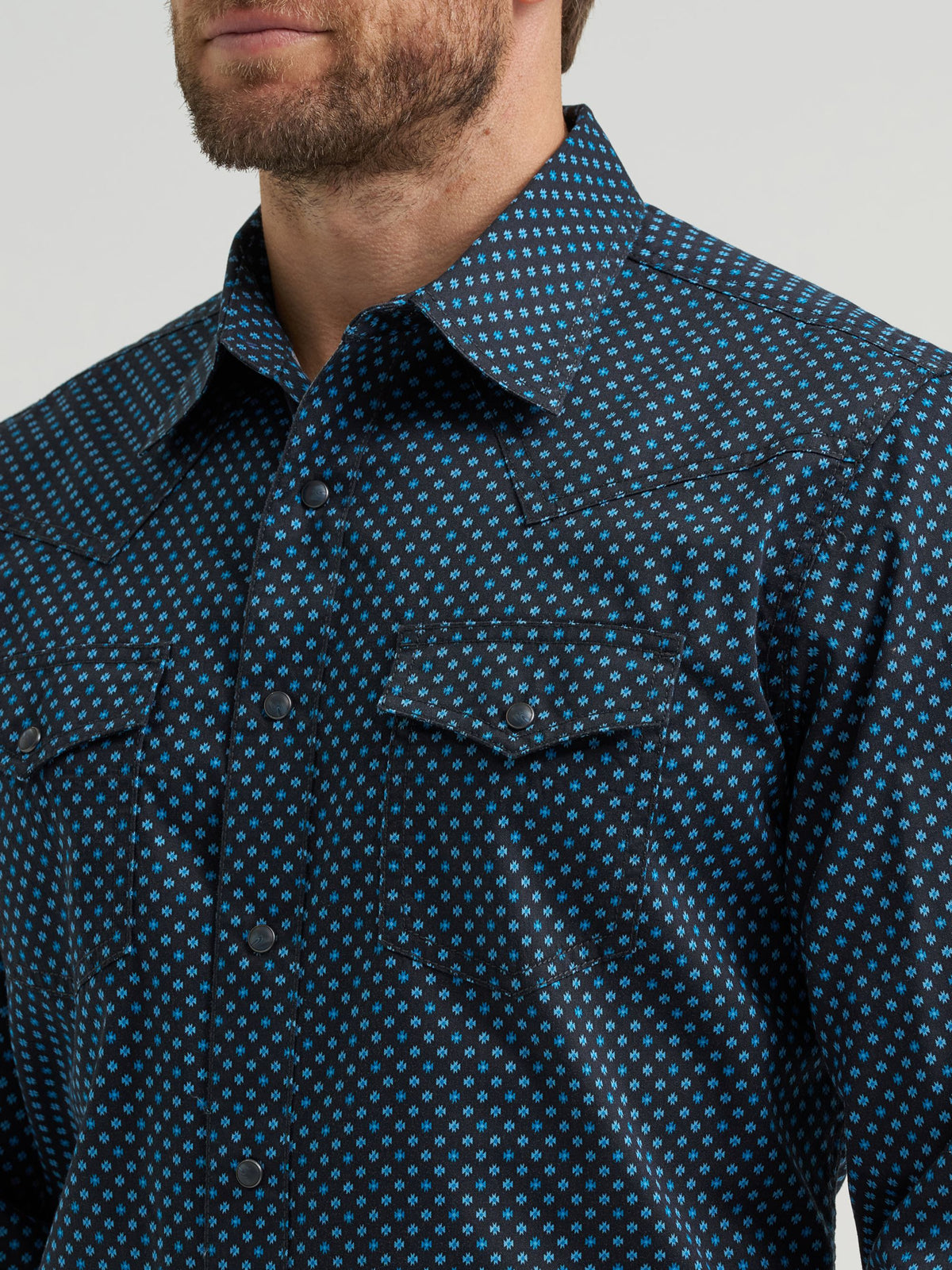 Wrangler Retro Premium Printed Snap Western Shirt in Midnight Navy