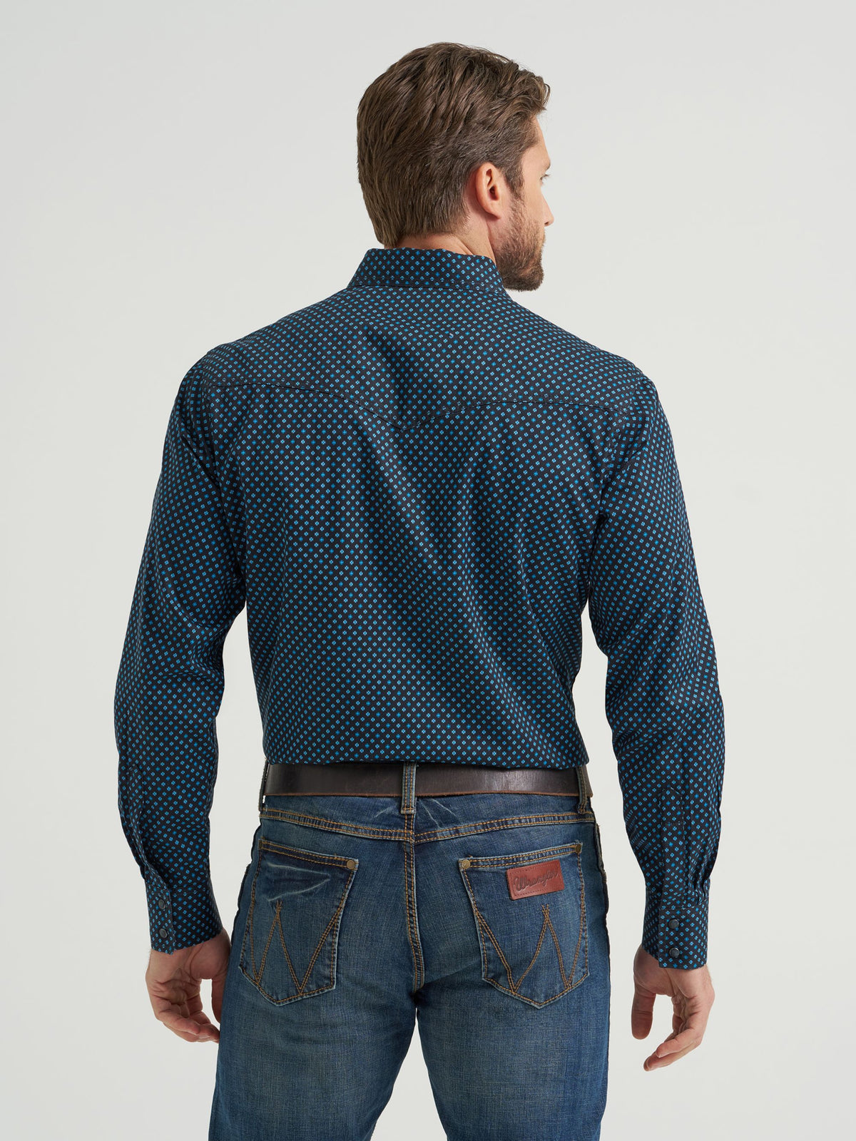 Wrangler Retro Premium Printed Snap Western Shirt in Midnight Navy