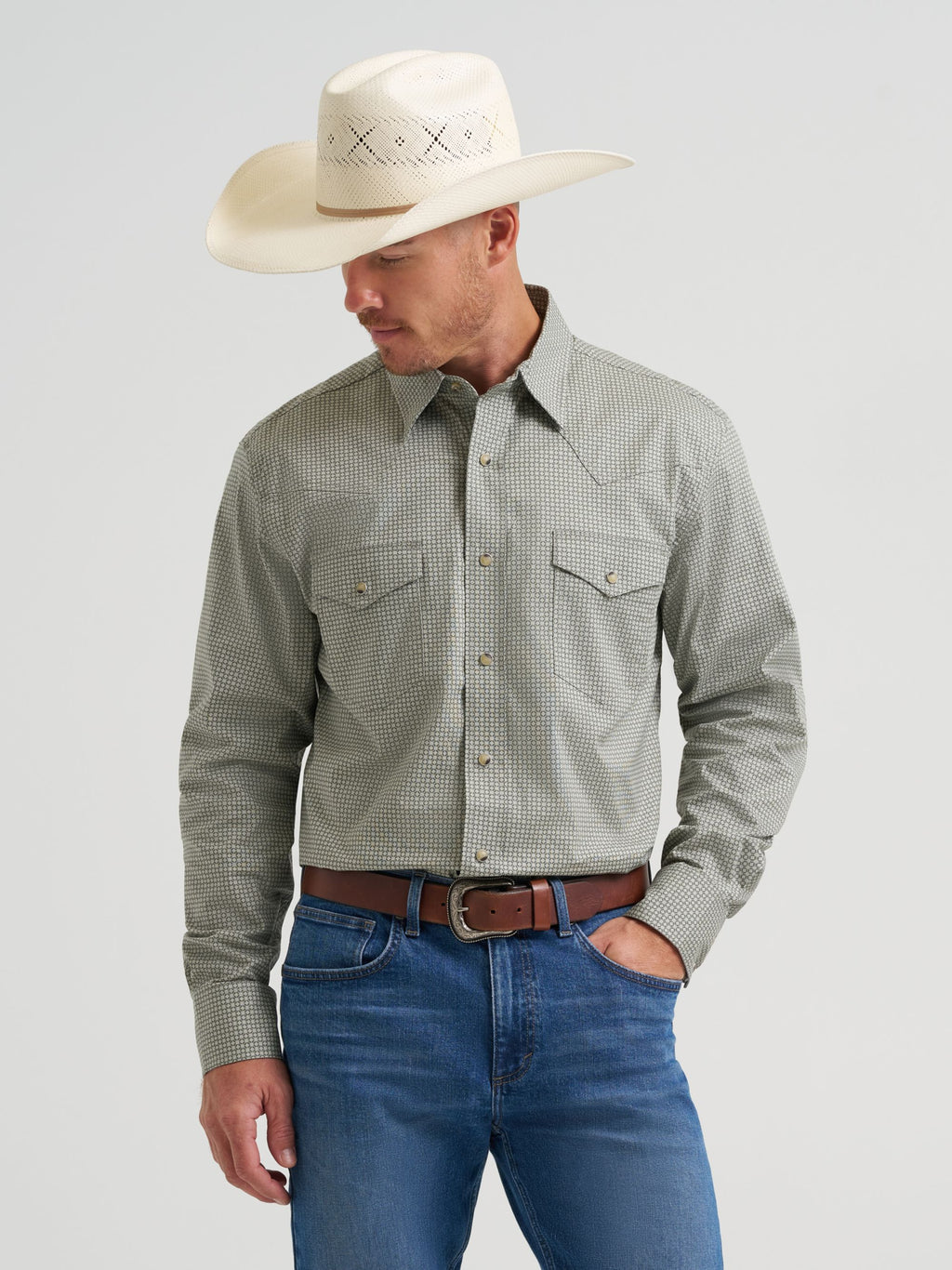 Wrangler 20X Competition Advanced Comfort Snap Western Shirt in Olive