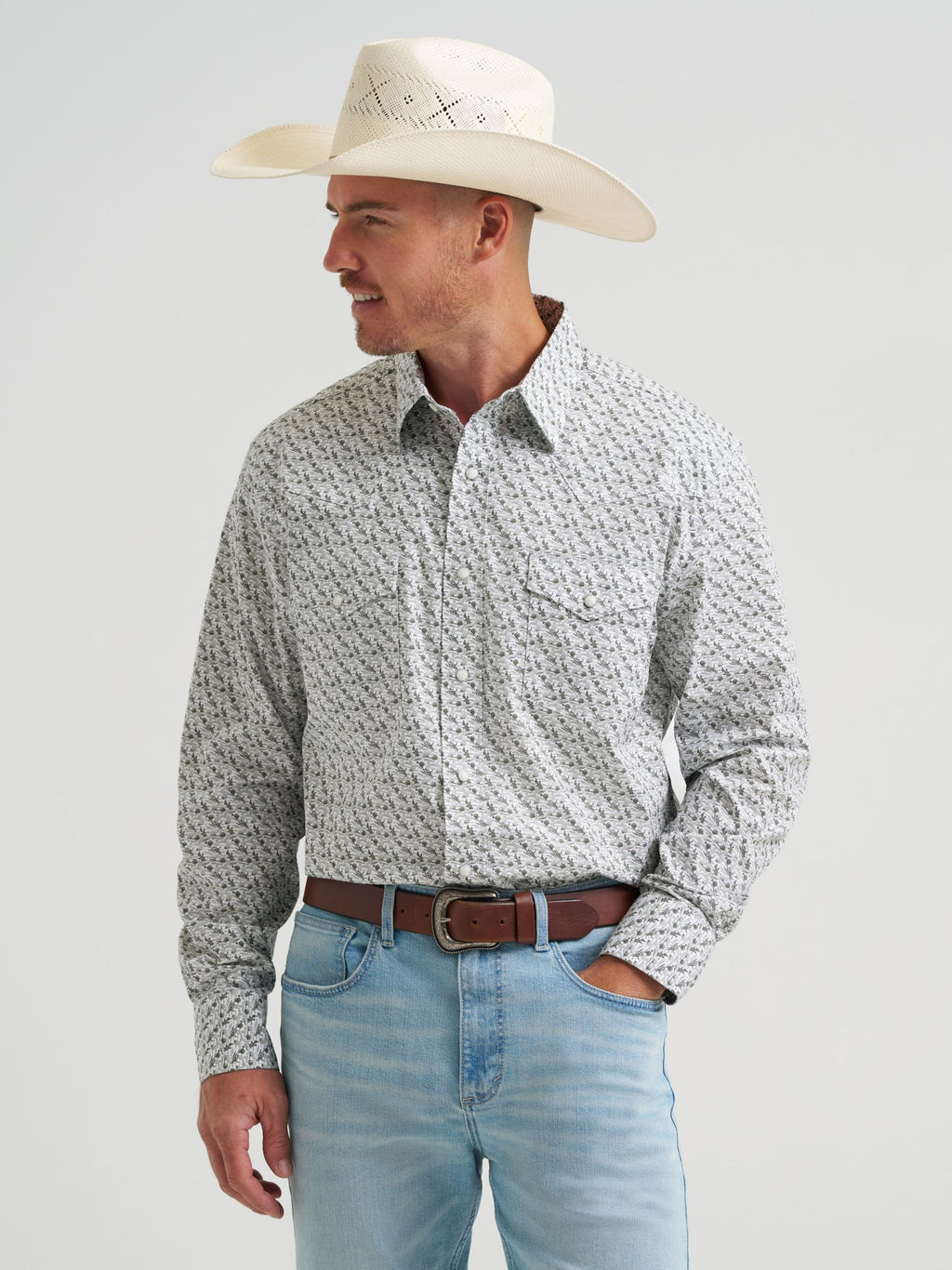 Wrangler 20X Competition Advanced Comfort Snap Western Shirt in Olive Cacti