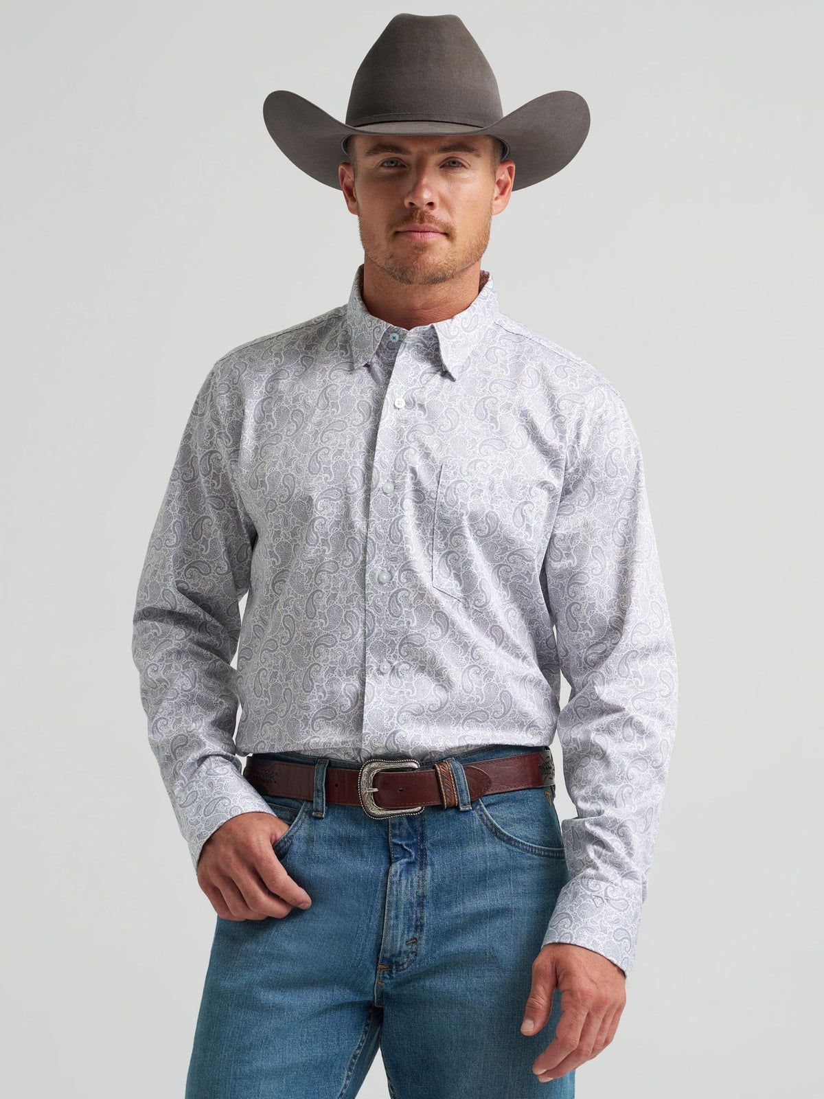 Wrangler Cody Johnson One Pocket Button Down Shirt in Charcoal Paisley