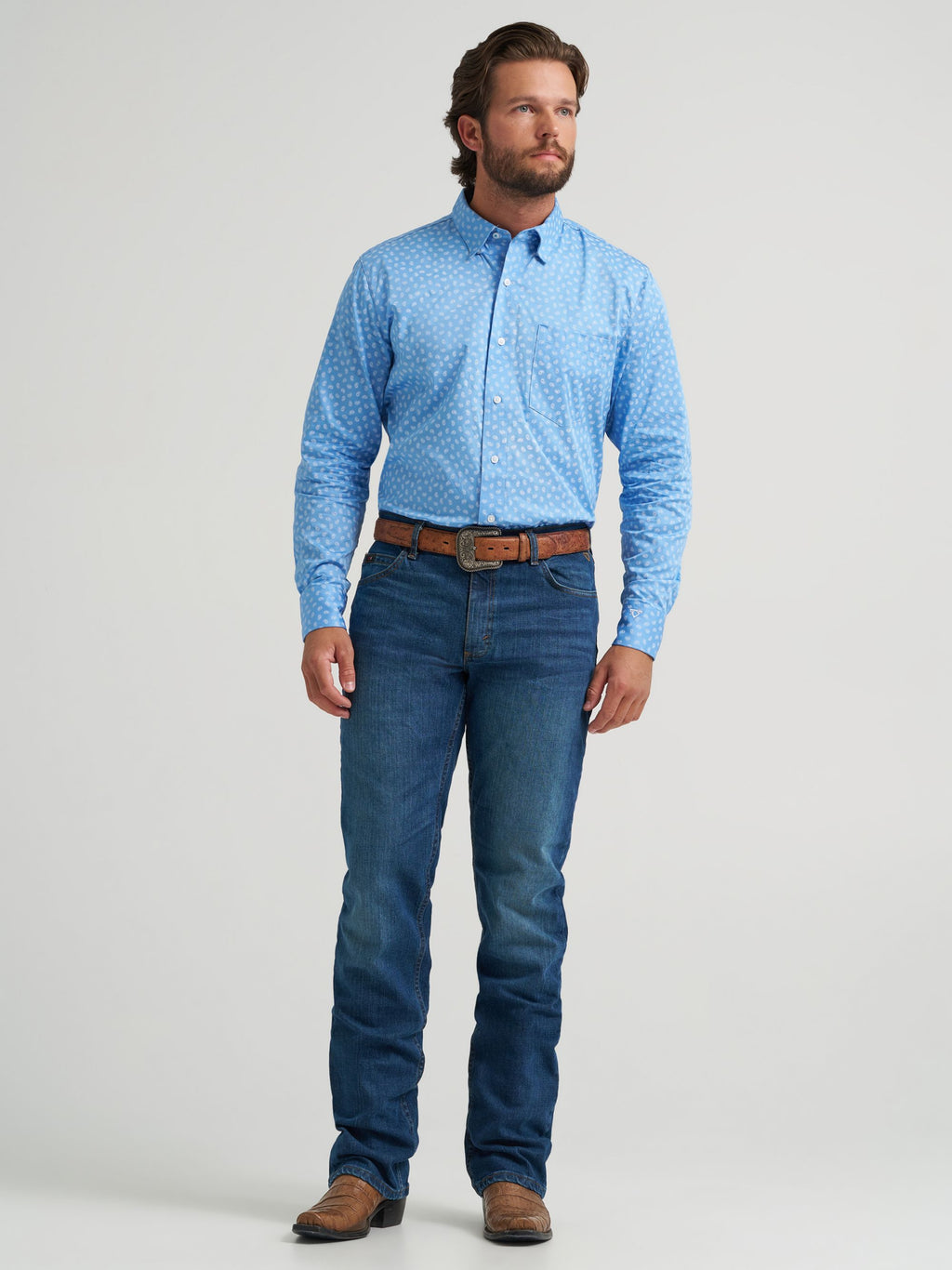 Wrangler Cody Johnson One Pocket Button Down Shirt in Blue Paisley
