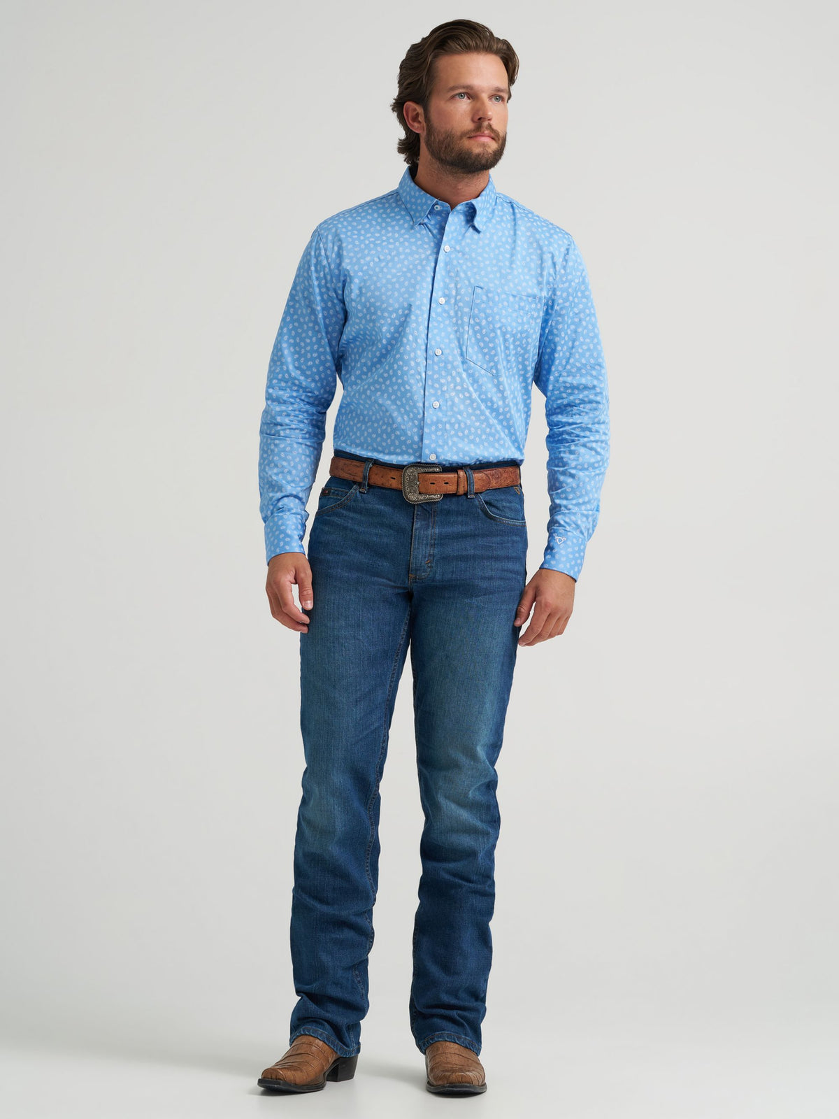 Wrangler Cody Johnson One Pocket Button Down Shirt in Blue Paisley