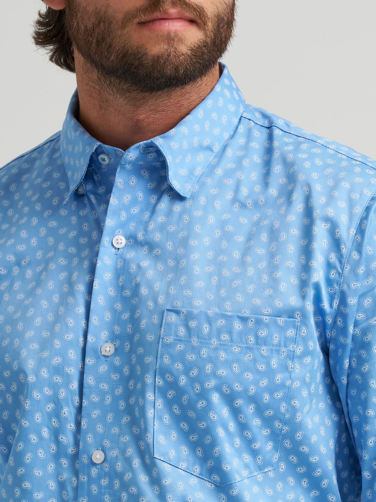 Wrangler Cody Johnson One Pocket Button Down Shirt in Blue Paisley