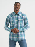 Wrangler Retro Premium Plaid Snap Western Shirt in Pebbled Blue