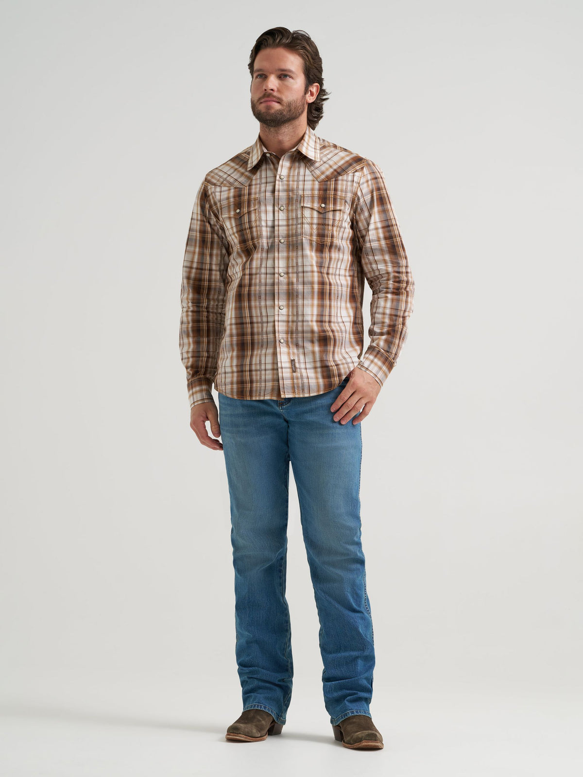 Wrangler Retro Premium Snap Western Shirt in Earthen