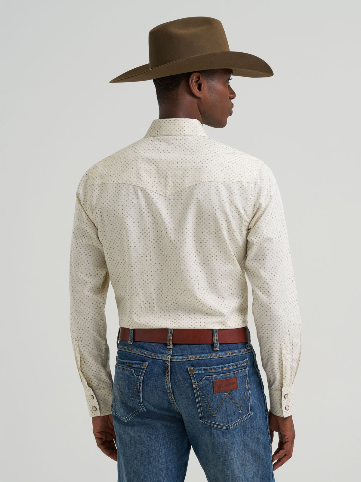 Wrangler Retro Premium Printed Snap Western Shirt in Ecru Drops