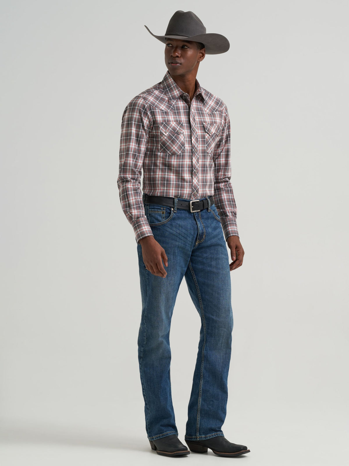 Wrangler Retro Sawtooth Snap Western Shirt in Red/Black Plaid