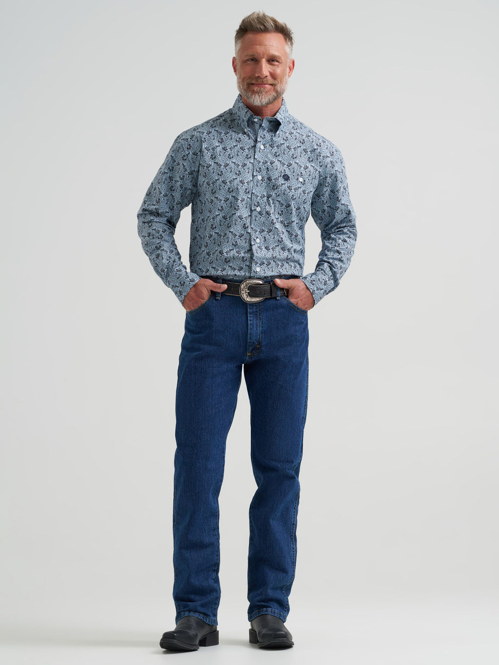 Wrangler George Strait One Pocket Button Down Shirt in Steely Paisley