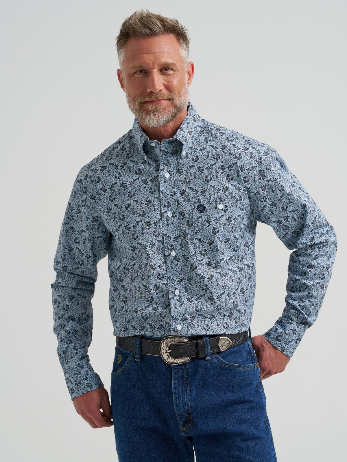 Wrangler George Strait One Pocket Button Down Shirt in Steely Paisley