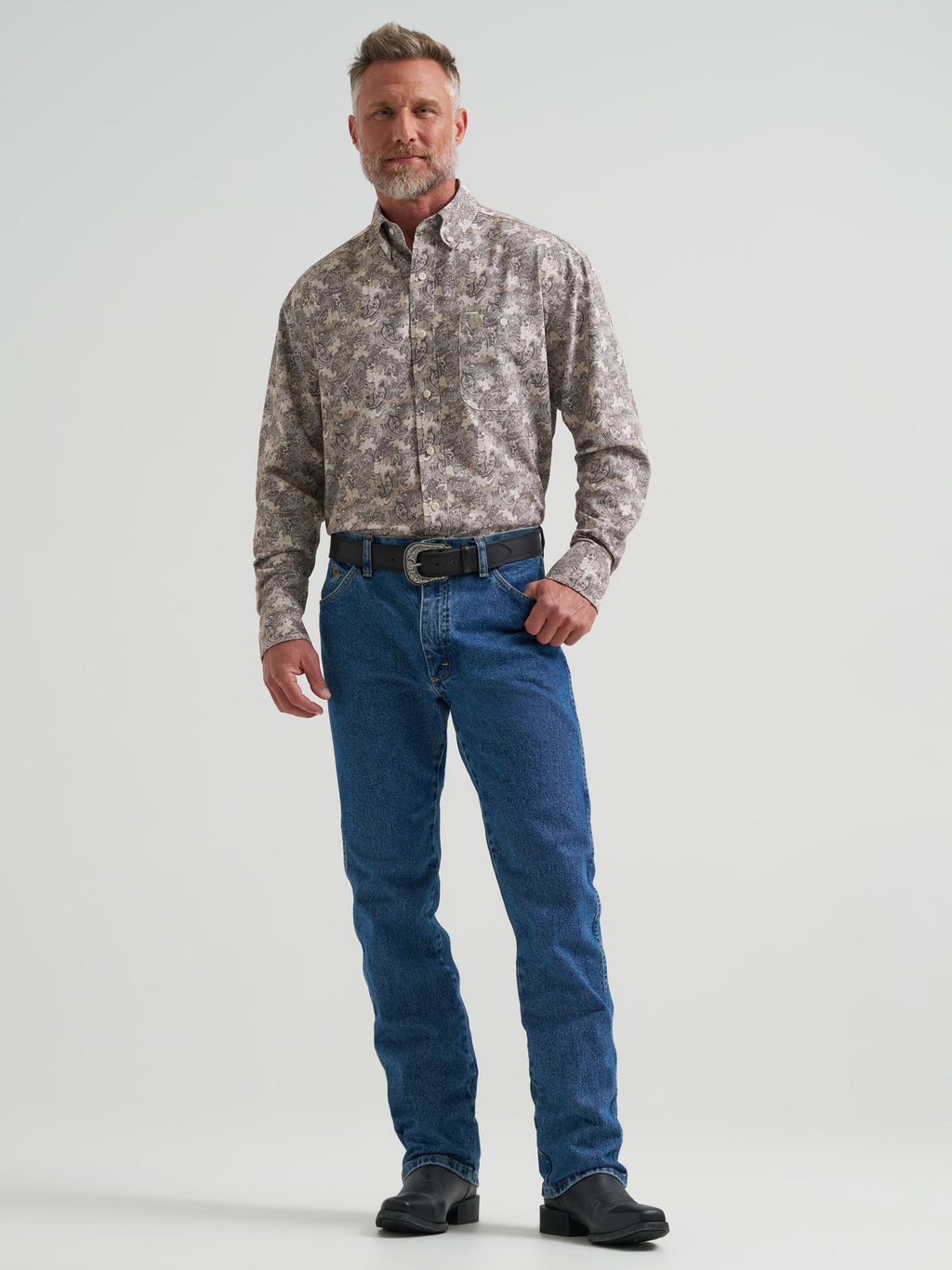 Wrangler George Strait Performance Button Down Shirt in Vanilla Paisley